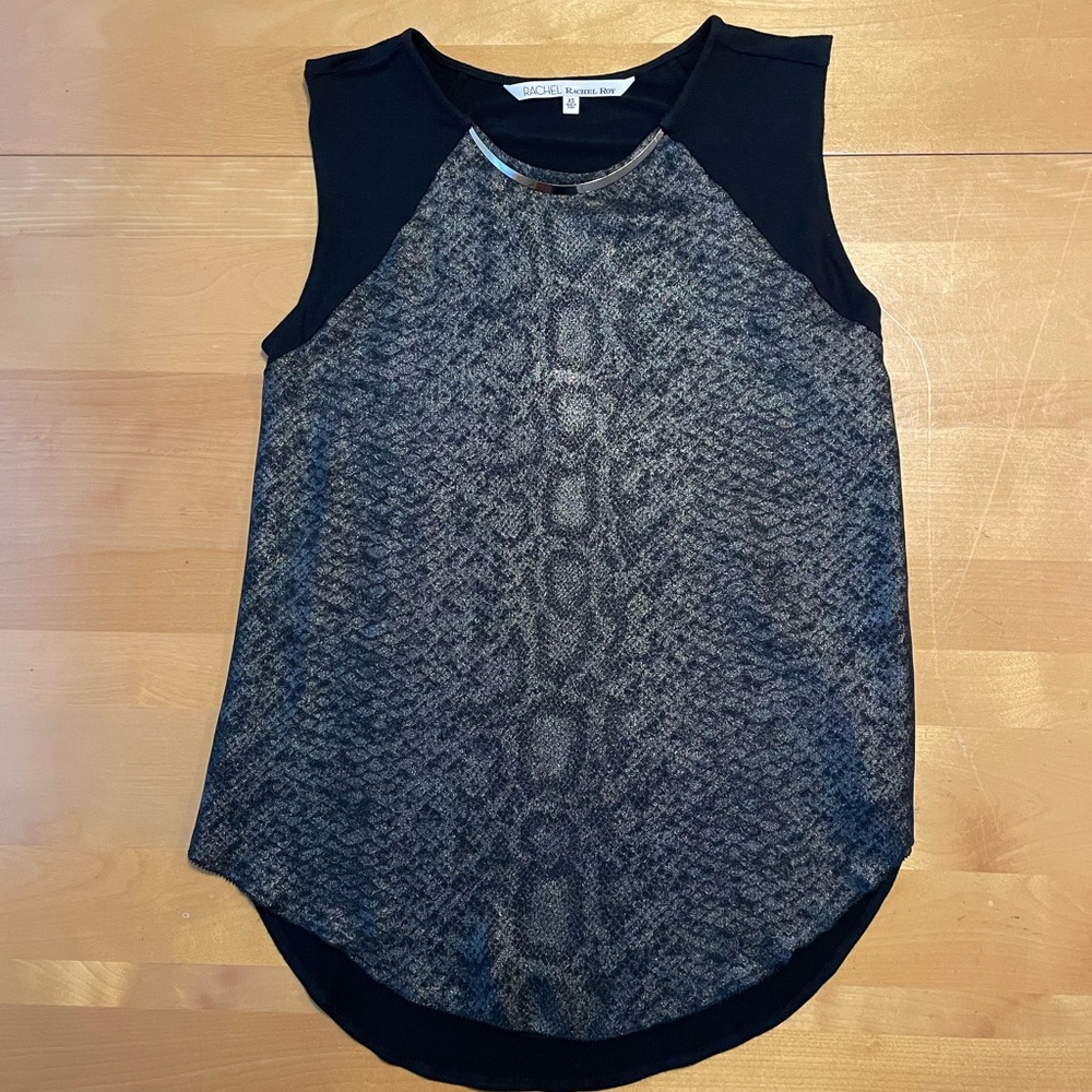 RACHEL Rachel Roy Gold Necklace Snakeskin Tank Top Size XS - Picture 3 of 11